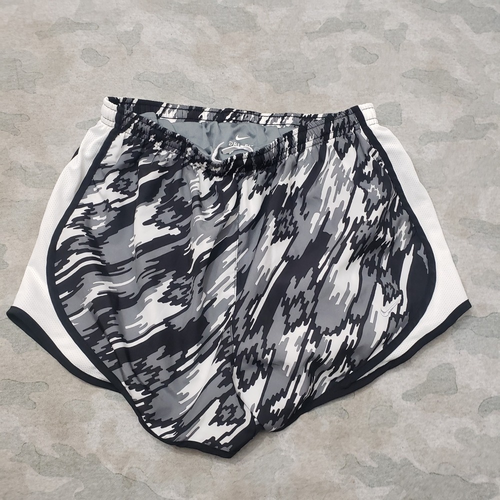 Nike Tempo Shorts Womens Medium Gray Camo Running Dri-FIT Drawstring